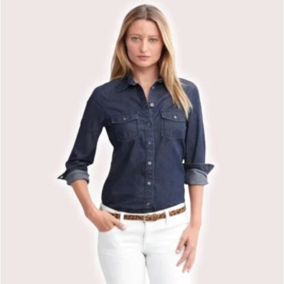 Banana Republic Dark Soft Wash Button Up Denim Shirt Size XS - Picture 1 of 16